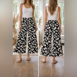Cato Black and White Floral Wide-Leg Pants